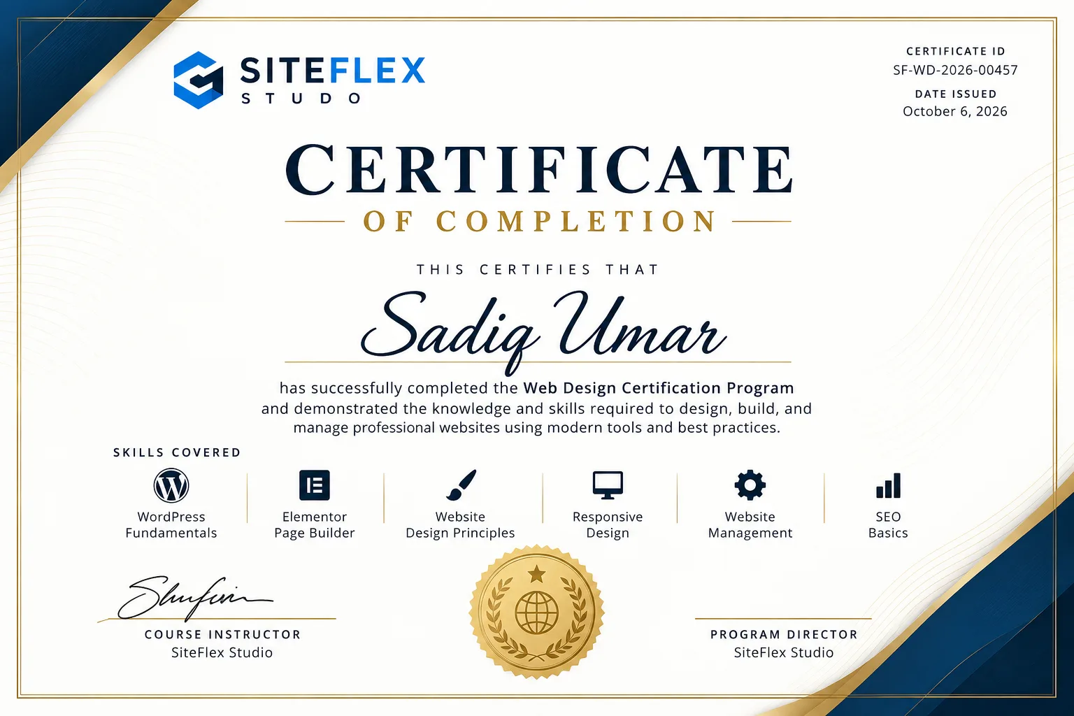 WordPress Web Design certificate